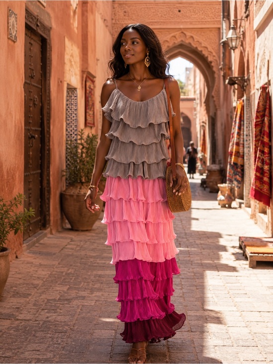 b fyne Dresses & Skirts - B-Fyne Savannah Ombre Tiered Metallic Ruffle Maxi NWT in Gray and Pink Size Sm